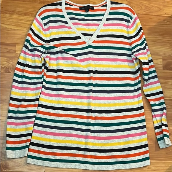 Tommy Hilfiger Colorful Striped V-Neck Women's Sweater - Picture 1 of 2